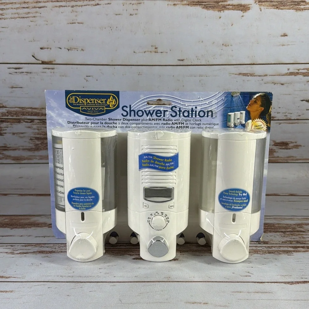 Better Living Shower Station Dispenser w/ AM/FM Radio & Clock White New